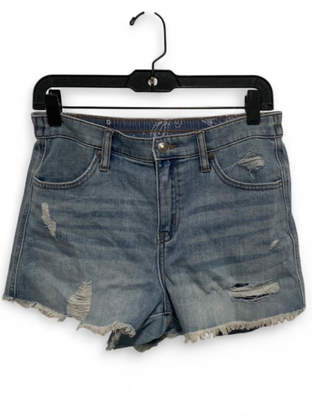Aerie Light Wash Distressed Elastic Waist Denim Shorts
